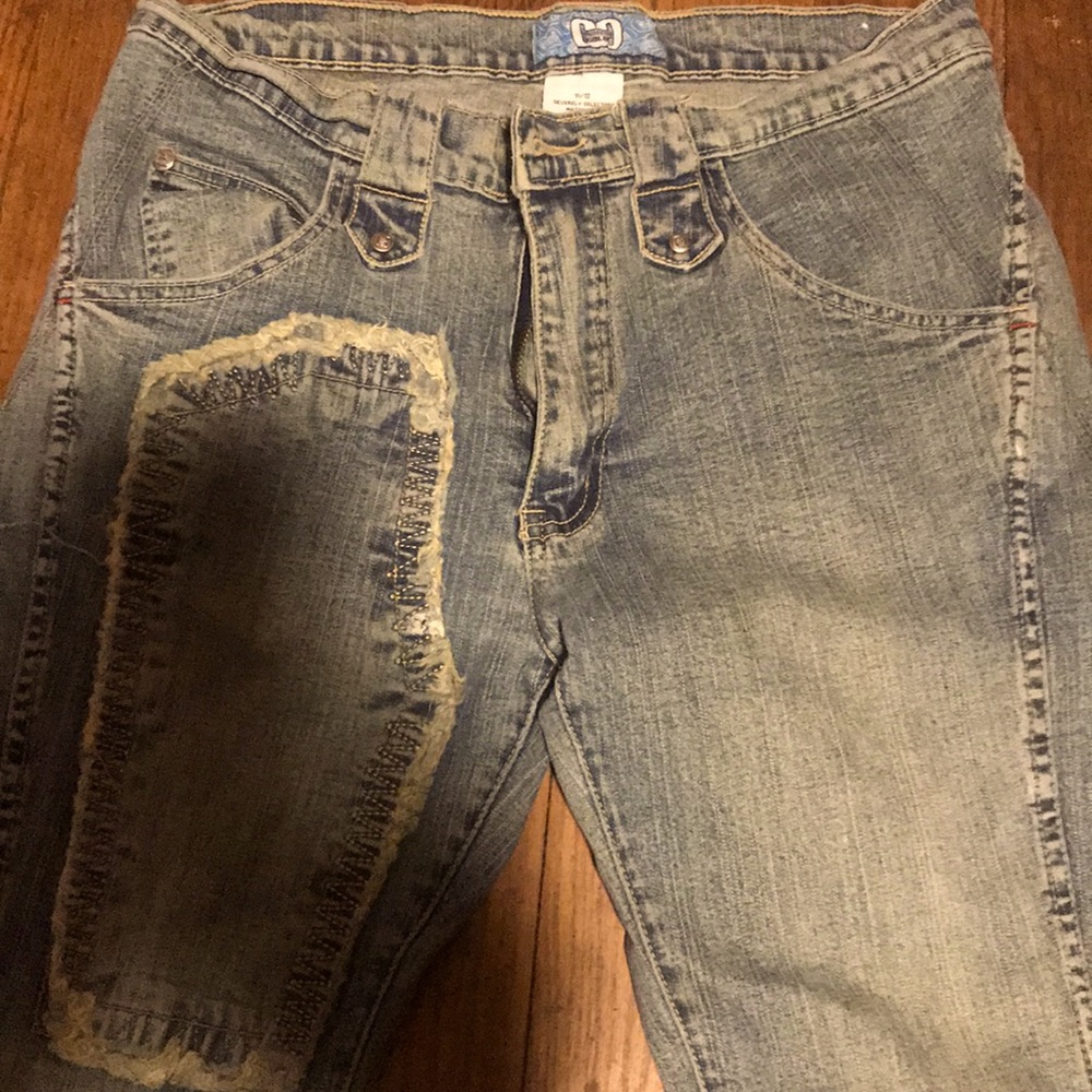 Indigo gold vintage patch jeans